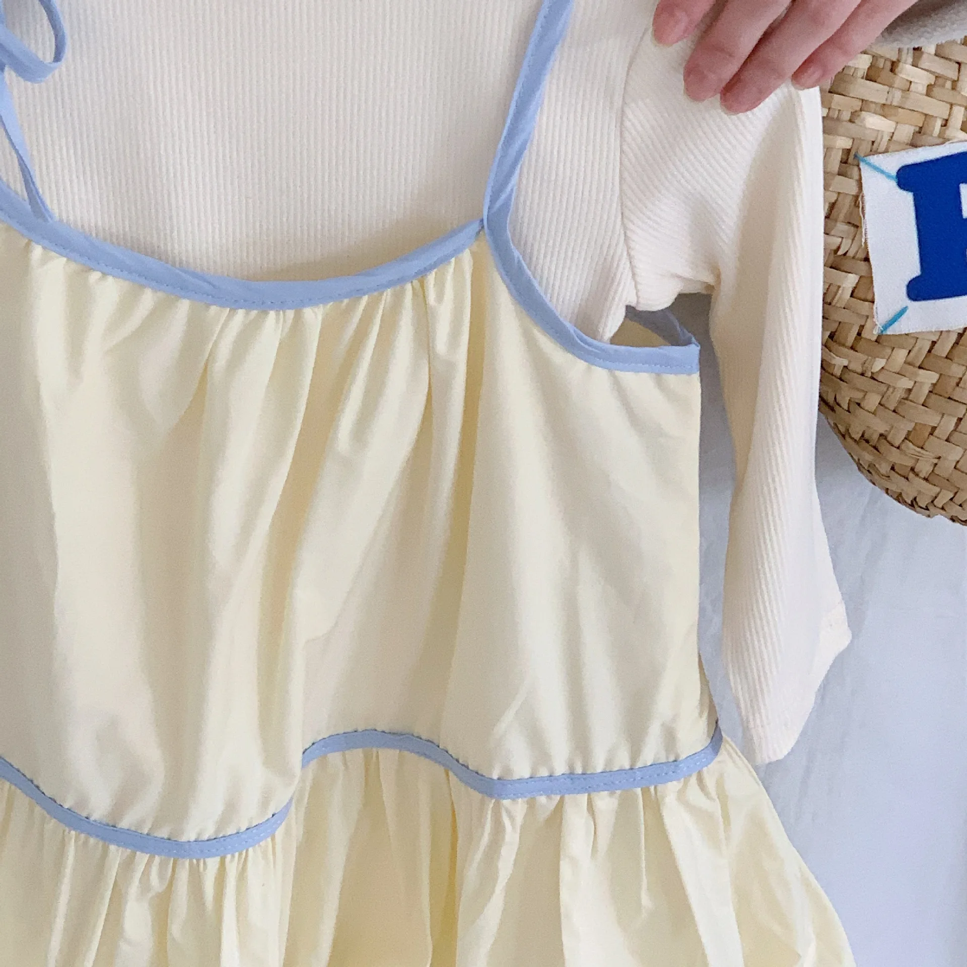 Summer Custom Color Suspender Linen Cotton Baby Toddler Dresses Set Cute Versatile Casual Light Yellow Cute Dresses Kids Girl