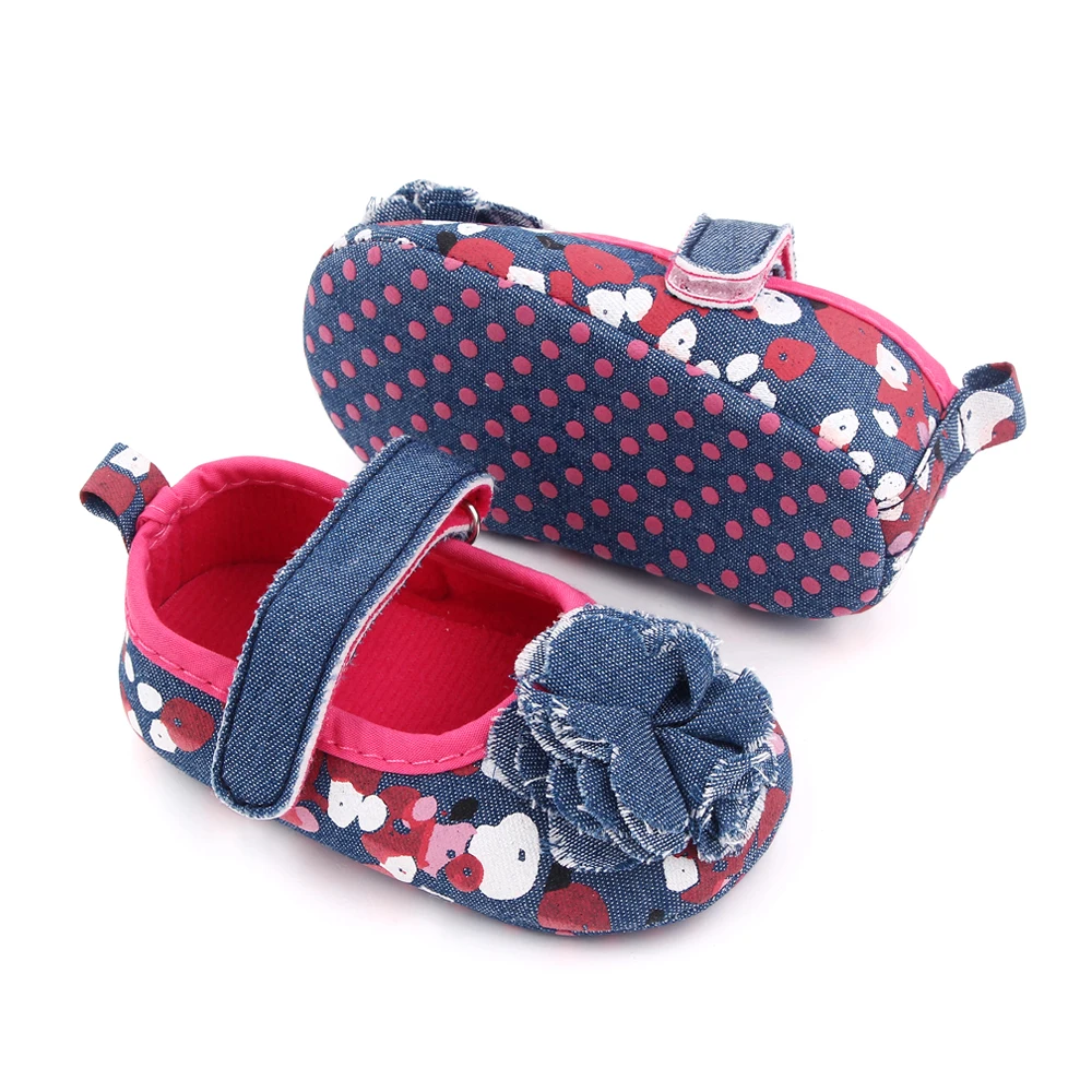 Spring and Autumn Baby Girls Denim Little Flower Infants Shallow Mouth Princess Toddler Shoes supplier