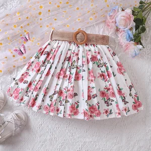 Casual Pleated Mini Eco-Friendly Summer Vacation Pastoral Floral Design Big Girls Skirt