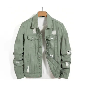 Fashion Men's High Quality Destroyed Denim Jacket Comfortable Colored Jacket for Men
