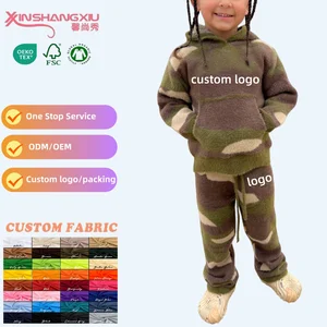 Wholesale Customization Kids Green Camo Stacked Flare Knitted Mohair Sportswear Set Kids Set Kids Tracksuit