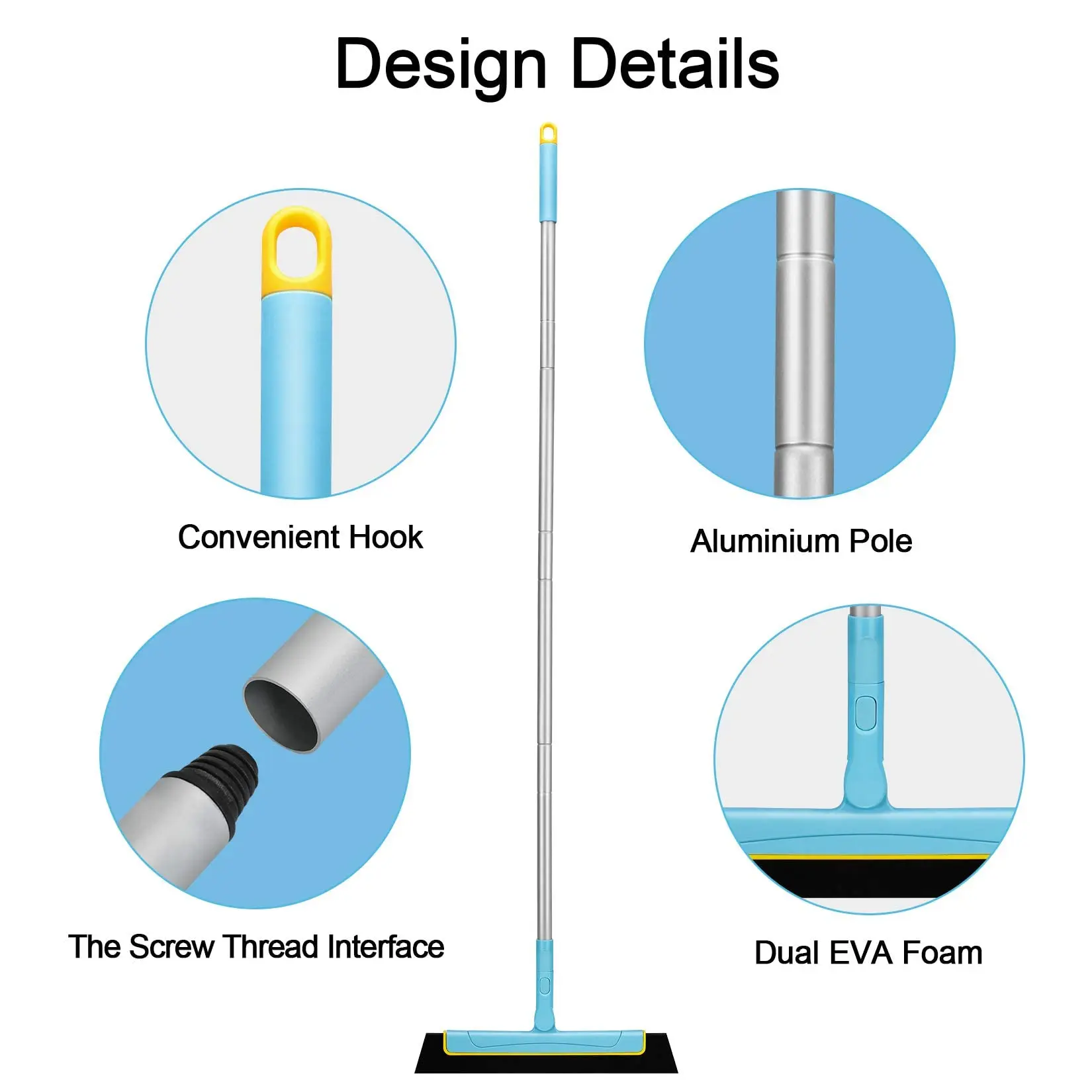 Bathroom Cleaning Water Sweeper Hair Cleaning Magic EVA Extendable Aluminum Broom