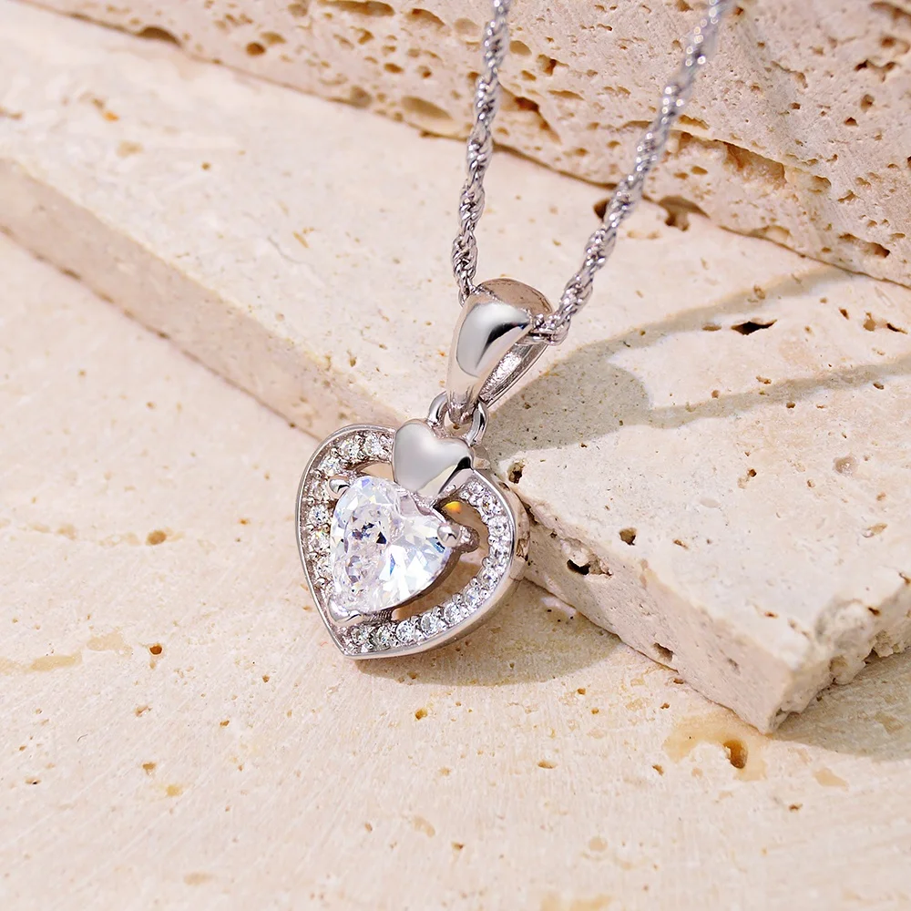 925 Sterling Silver Jewelry Two Hearts Pendant Necklace Fine