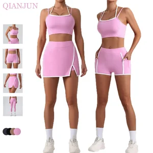 Wholesale Plus Size Yoga Sportswear Set Double Shoulder Straps Vest High Waist Legging Shorts Breathable Quick Drying Yoga Sets