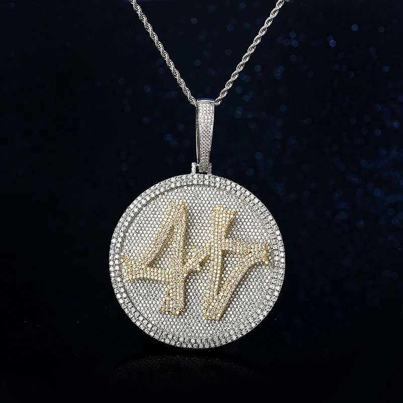KIYOMING Iced Out Pendant Men Women 44 Round Disc Spin Necklace