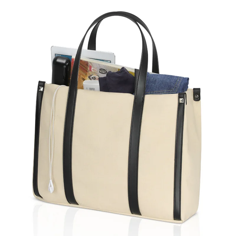 Large Durable Canvas Tote Bag with Leather Handle Shoulder Bag for Women Girls