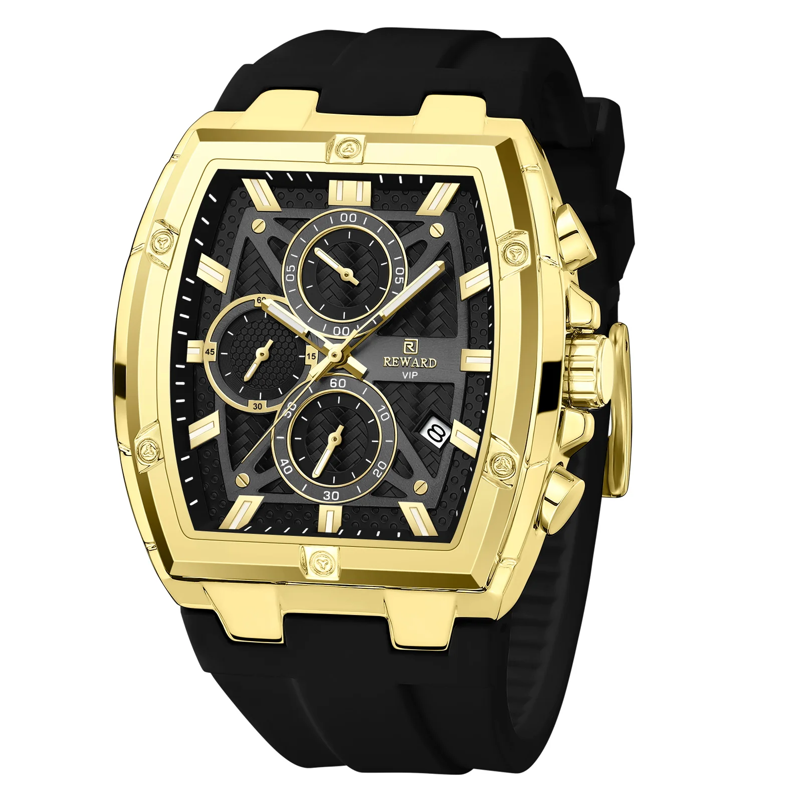 Luxury Men's Square Quartz Watch with Calendar