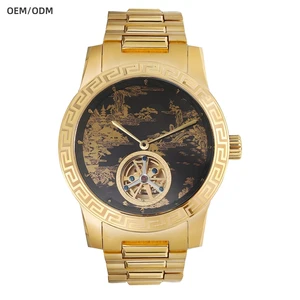 Customizable Mens Designer Skeleton Watch Luxury Electroplating Gold Automatic Mechanical Stainless Steel Watch Men Business