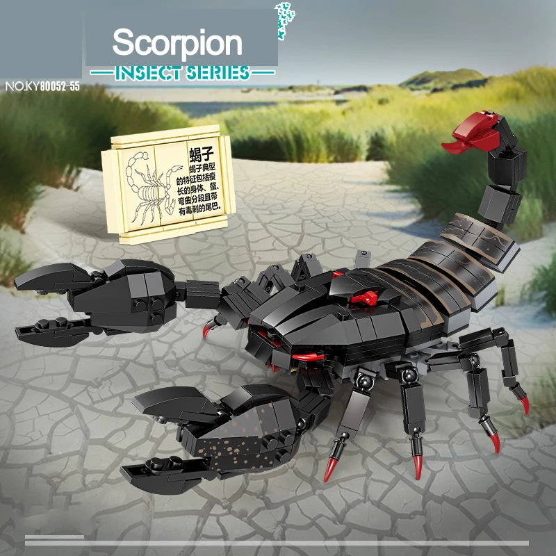 Kids Insects Collection Building Blocks Set Animal Series Construction Jungle Centipede Scorpion Spider Trilobite Bricks Toy