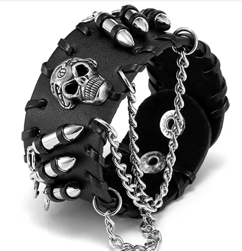 Punk Leather Cuff Bracelet Skull Design| Alibaba.com