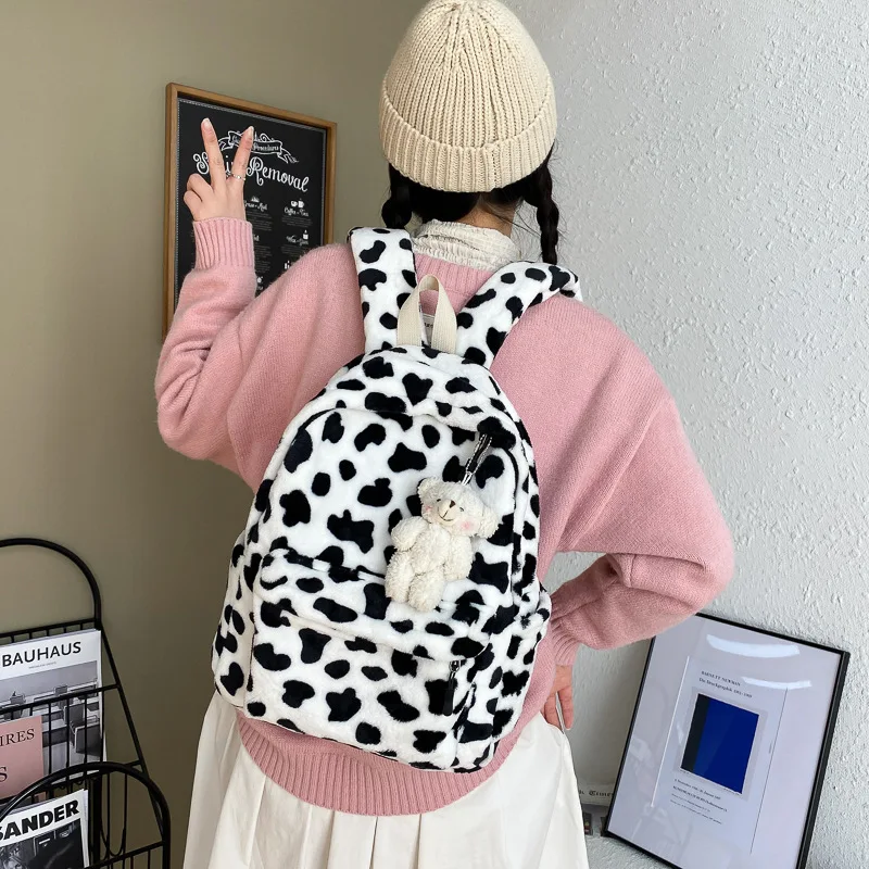 Amosfun Zaino di Peluche Mucca Stampe Zainetto Studenti