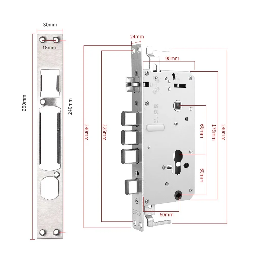 Factory Price Various Sizes Smart Door Lock Body Stainless Mortise Biometric Fingerprint Digital Password Key Card Lock Case