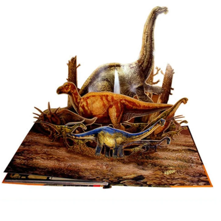 Kids Children Custom Made Printing Collection Preschool English Animal Design Dinosaur Dino Story 3D Flap Picture Pop up Book