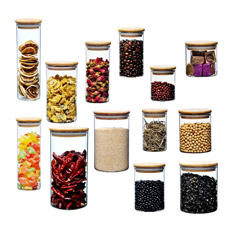 30pcs Multi-Size Kitchen Glass Jar Sealed Canister Food Storage Container  for Loose Tea Coffee Bean Sugar Salt Can Box Container