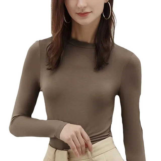Women's long-sleeved undershirt Soft Stretch Women Long Sleeve T-shirts Under scrub Tees Solid Color