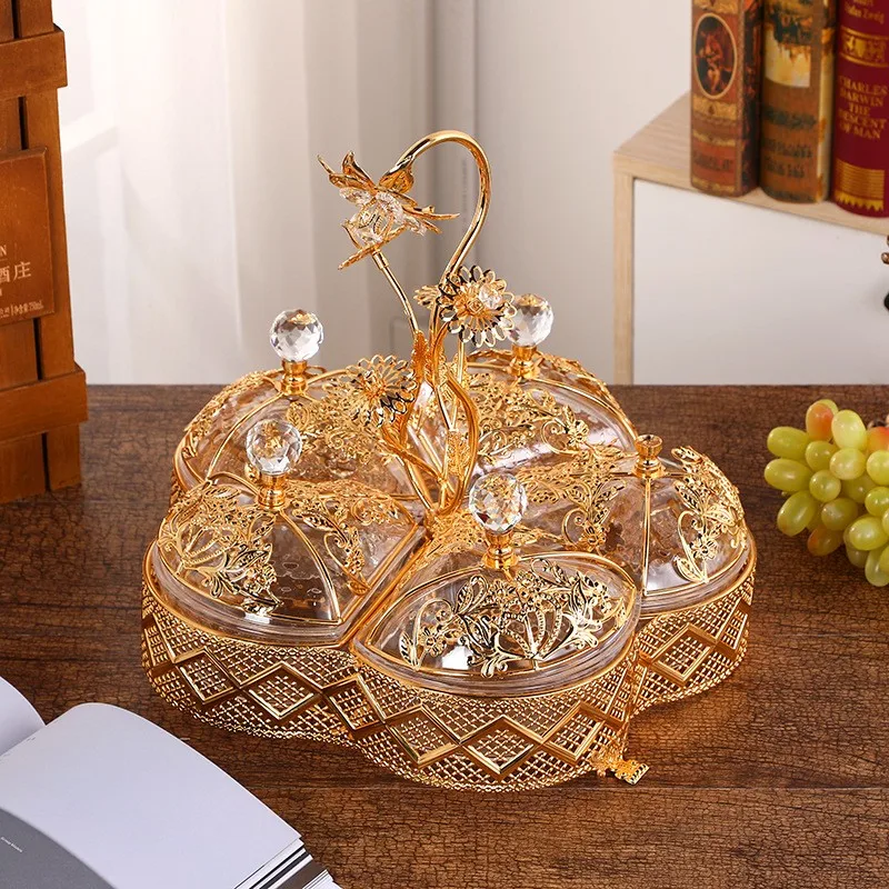 Vintage Gold-Plated Metal Serving Tray with Acrylic Lids