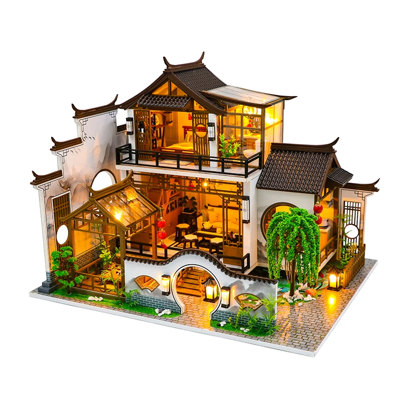 Hongda 2023 Chinese Style PC2314 Poetic Charm Theme Wooden Dollhouse Diy Miniature Dollhouse Kit