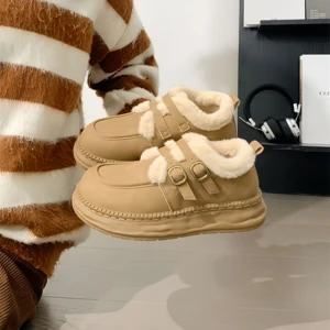 Double Strap Monk Buckle Women's Winter Dress Shoes Slip on Comfortable Warm Breathable Lightweight Wool Upper Loafers