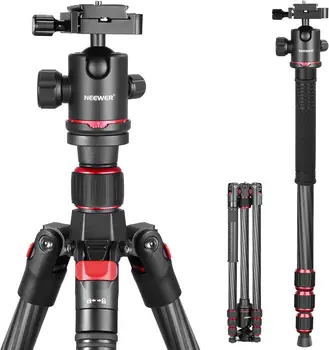 NEEWER 66"/168cm Carbon Fiber Tripod for Camera with 360° Panorama Ball Head, 1/4" Arca QR Plate, Portable Bag, Compact Travel