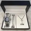 Reloj azul plateado + accesorios plateados + caja