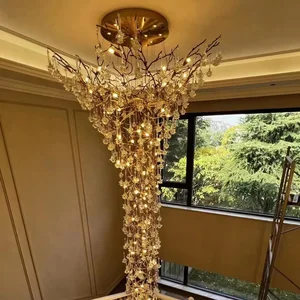 Large Ceiling Long Glass Chandelier with Branch Interior Led Staircase Light for Hotel Lobby Villas Glass Chandelier