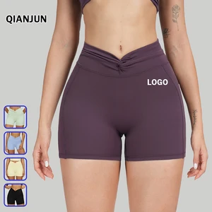 Seamless for Yoga Shorts Elastic Waistband Twist Crisscross Knot Design Tummy Control Butt Lifting Color Blocking Full Length