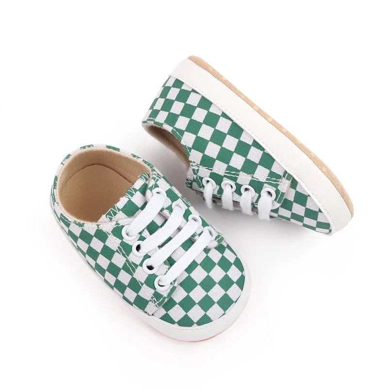 2022 New Arrival Plaid Design Canvas Baby Soft Sole Sneakers Shoes manufacture