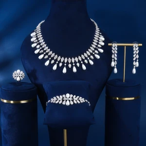 2026 New Design Fashion 4-Piece Zircon Jewelry Set Rhodium Plated Brass for Women's Daily Wear Wedding Party & Engagement