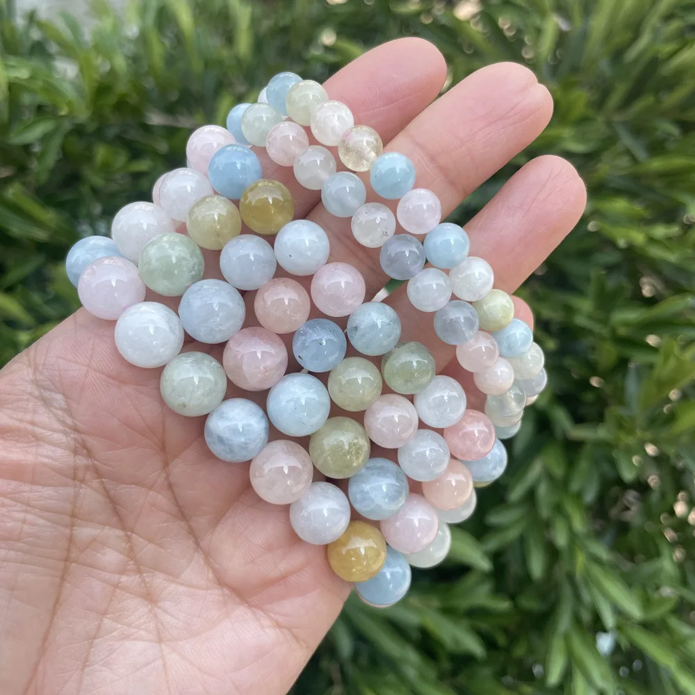 6/8/10 Natural Morgan Stone Loose Bead Bracelet Gemstone Beaded Elastic  Bracelet Healing Crystal Stone Bracelet for Women Girl