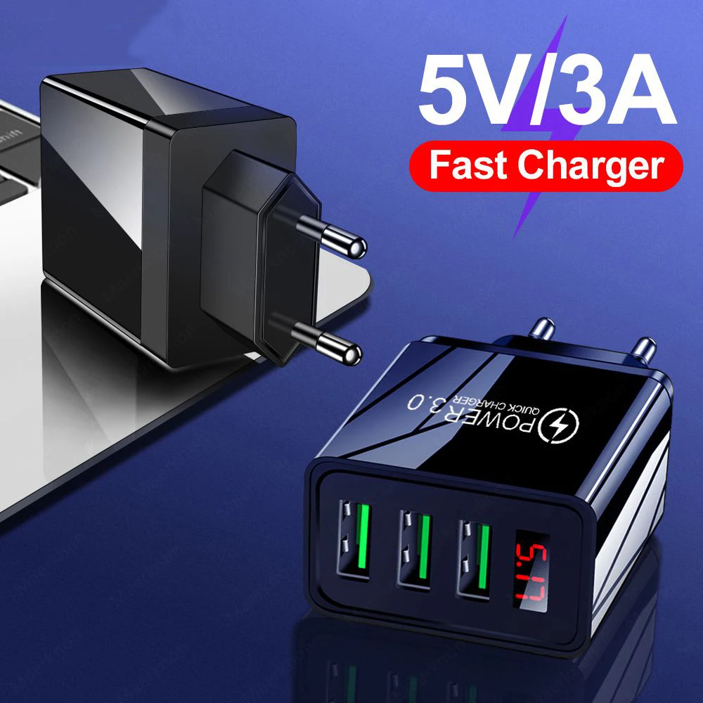Chargeur Rapide Quick Charge 3.0 - 3 Ports USB (5V/9V/12V, 3A), Adaptateur Mural US, Neuf Sous Boîte