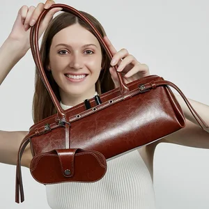 Trendy Retro Motorcycle Cool Belt Decorated Handbag Purse Genuine Leather Underarm Shoulder Bags Hobo Shoulder Bags for Women