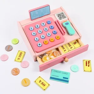 Factory Direct Sale Wooden Interactive Cash Register Children's Pretend Play Scene Educational Early Learning Grocery Toys