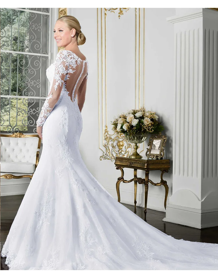 O-neck Long Sleeve Mermaid See Through Illusion Back Bridal Gowns Wedding Dresses| Alibaba.com O-neck Long Sleeve Mermaid See Through Illusion Back Bridal Gowns Wedding Dresses| Alibaba.com
