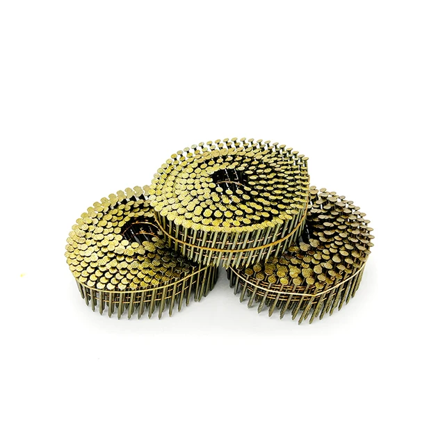 Flat  Head 15 Degree Painted Yellow Common Wire Pallet Coil Nails Galvanized Ring Shank Coil Roofing Wire