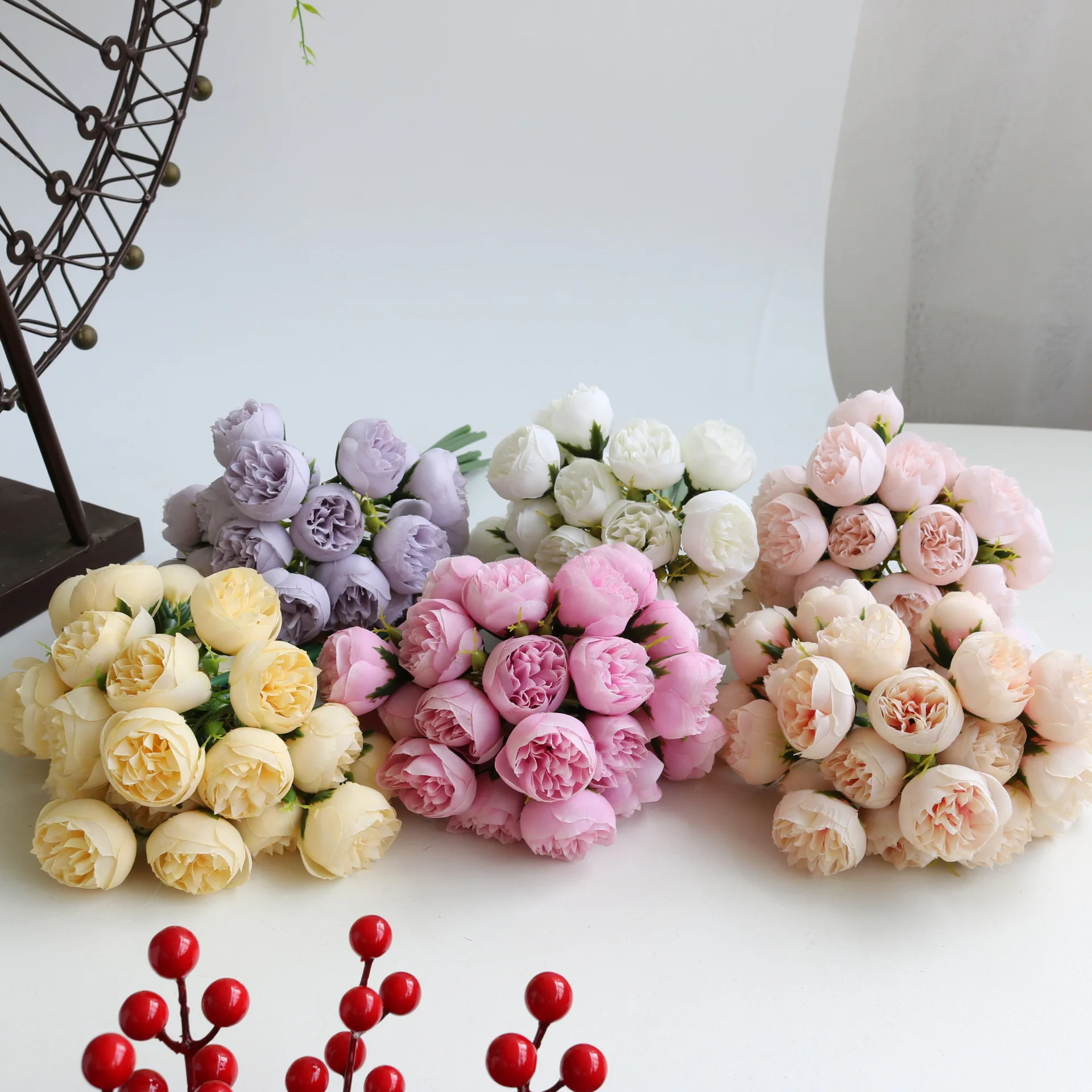 27 Heads Artificial Peonies Bouquet Silk Peonies Stems Flower For
