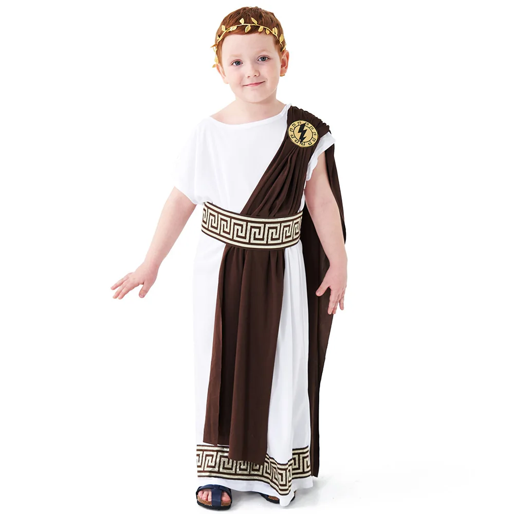 Antikes Griechisches Jungen-Kostüm – Tunika Mit Schärpe, Gürtel & Kopfbedeckung Inklusive (Größe M Für 5–7 Jahre)