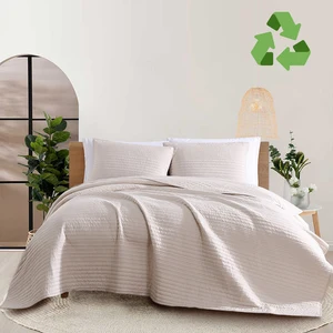 Ultra Soft Luxury Microfiber GRS Recycle 3PC Stripe Embroidery Pattern Quilt Coverlet Bedspread Set