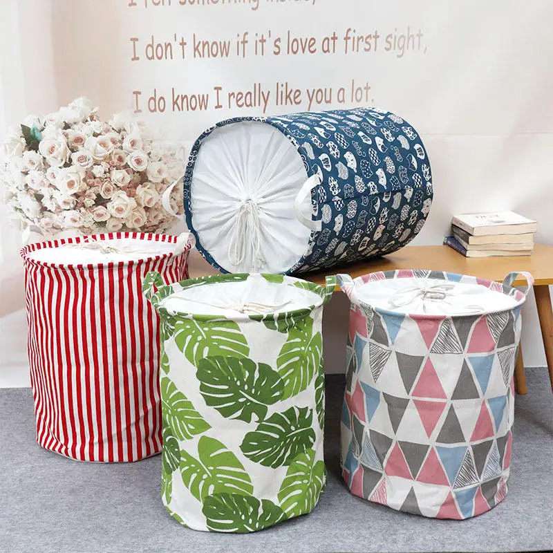 Factory Hot Selling Fashion Grey White Beige Canvas Cotton Fabric Laundry Storage Basket factory