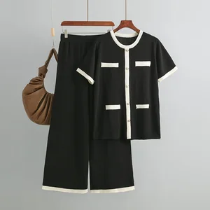 Women's Plus Size Suit Women's Sweater Loose High Waist Wide Leg Pants Fashion Two-piece Set