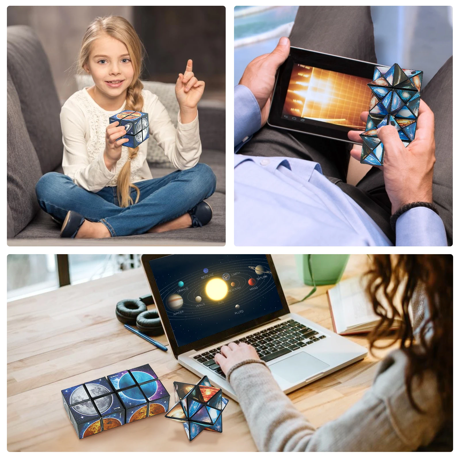 Cube Magique étoilé 2 En 1 – Infini 3D – Système Solaire – Anti-stress Et éducatif – Cadeau 6-12 Ans