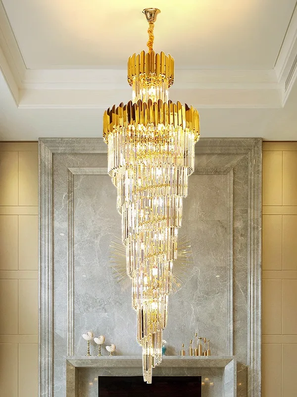 Luxury Wedding Led Long Chandelier Staircase Light Crystal Chandelier Duplex Building Large