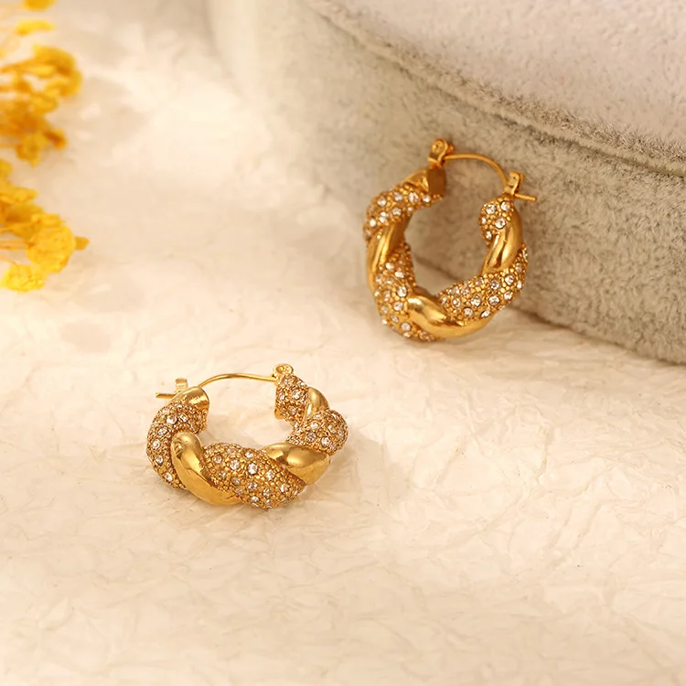 Fashion Twisted 14k Gold Color Hoop Earrings for Women Round Circle Statement Copper Zircon Vintage Jewelry Gift Wholesale