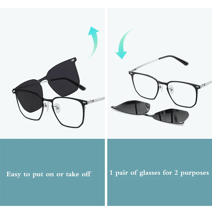 High Quality in Spectacle Frame Men Women With Clip on Polarized  Sunglasses Magnetic Glasses Male Computer Optical