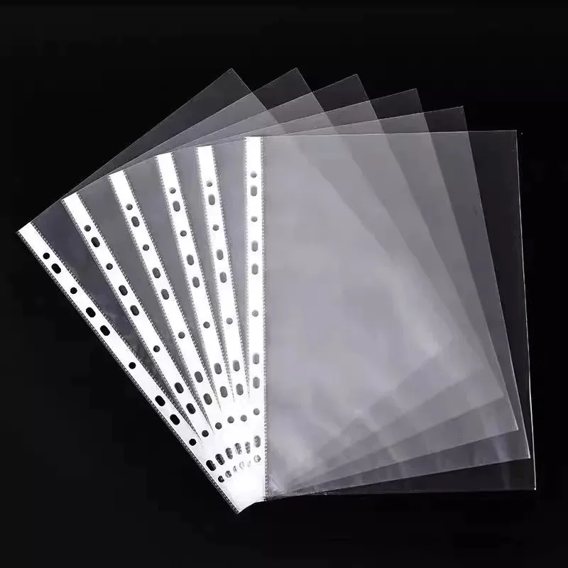 Custom A4 Size PVC File Folder with 11 Holes Clear Plastic PP Durable Punch Pocket School Transparent Sheet