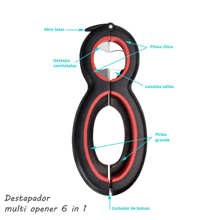 Factory Supply 6 in 1 Multi-Function Opener for Opening Jars Bottles Cans