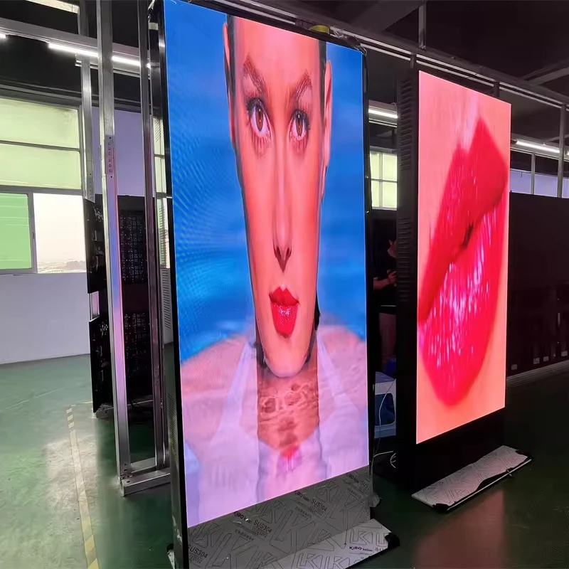 Indoor P1.86 Double Size Easy Moving Full Color 16:9 Board Shop Ground Support Standing Vertical Pusher Frame Led Poster Display