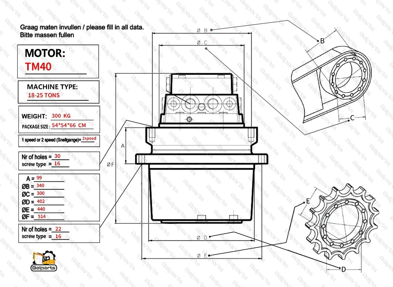 TM40 Final Drive Assy Excavator Travel Motor Assy SK250