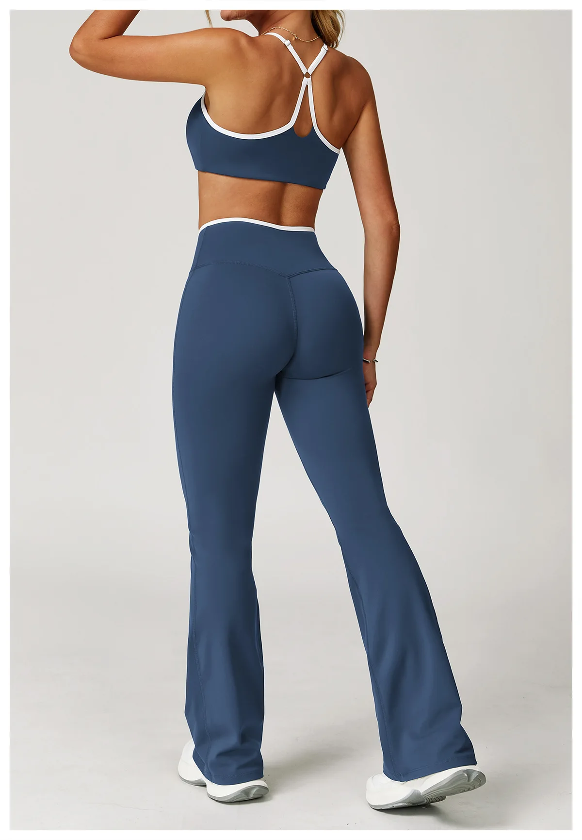 Solid Cross-Waist High-Waist Sweat-Wicking Crisscross Straps V-Neck 2-Piece Yoga Sports  detail