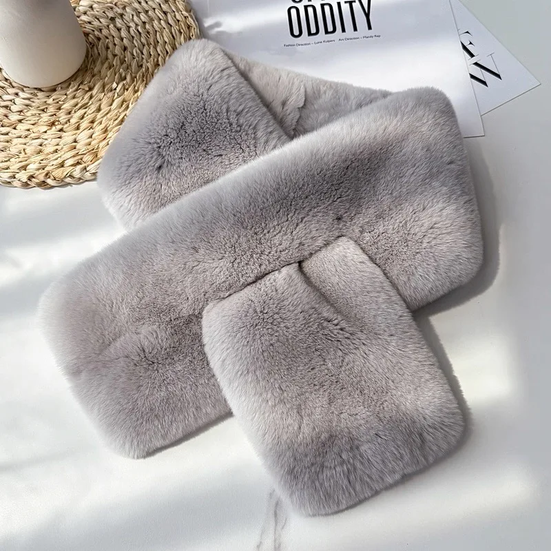 Elegant Luxury Women's Winter Scarf Double Sided Rex Rabbit Fur_voghion.com