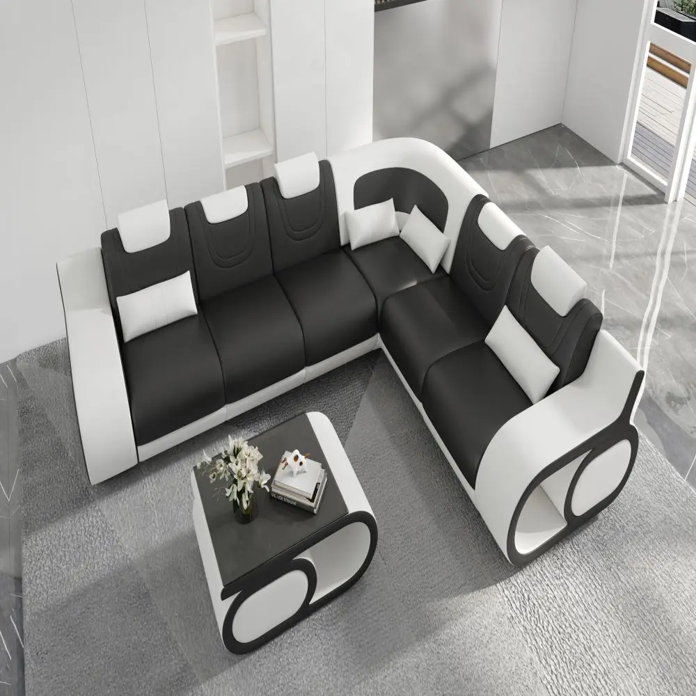 White L Shaped Genuine Leather Corner Couch Modular Leather Sofa - Buy